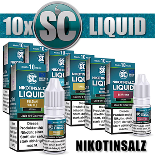 10x 10ml SC Nikotinsalz Probierbox Liquid mit Aroma - 100 ml E-Liquid